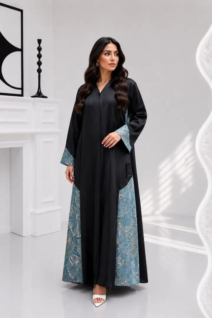 Women's Satin-Jacquard Abaya with Hand-Beading - Model MA 023